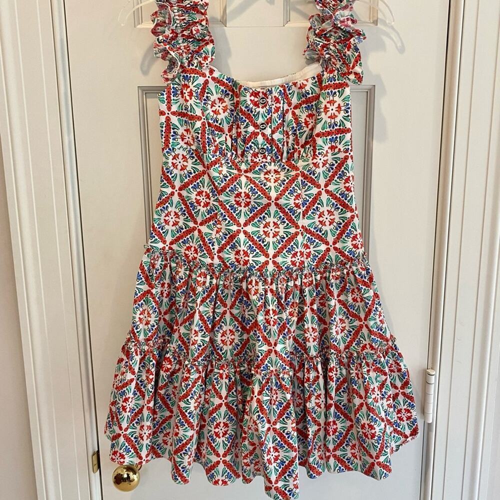 Caroline Constas Maria Square Neck Tiered Ruffle Off Shoulder Mini Dress Resort - Picture 11 of 16